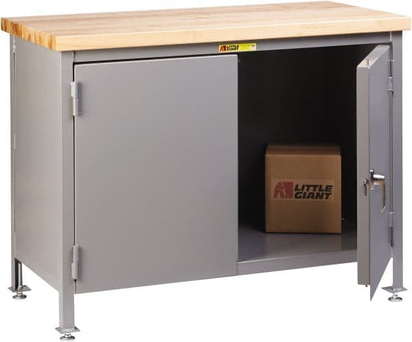 Little Giant - 36 Wide x 24" Deep x 37" High, Butcher Block Cabinet Work Center - Fixed Legs With Adjustable Height Glides, Gray - Exact Tooling