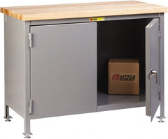 Little Giant - 36 Wide x 24" Deep x 37" High, Butcher Block Cabinet Work Center - Fixed Legs With Adjustable Height Glides, Gray - Exact Tooling