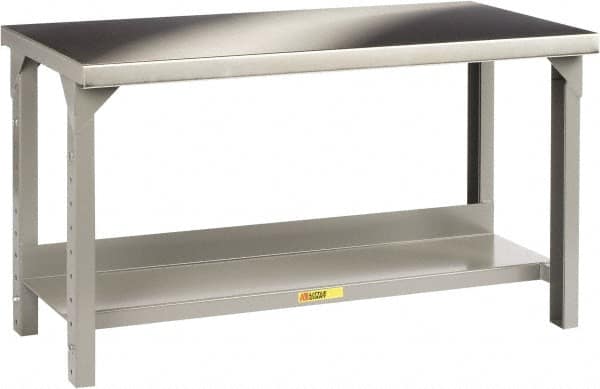 Little Giant - 72 Wide x 30" Deep x 27" High, Stainless Steel Heavy-Duty Workbench with Stainless Steel Top - Adjustable Height Legs, Gray - Exact Tooling