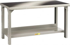 Little Giant - 48 Wide x 30" Deep x 27" High, Stainless Steel Heavy-Duty Workbench with Stainless Steel Top - Adjustable Height Legs, Gray - Exact Tooling