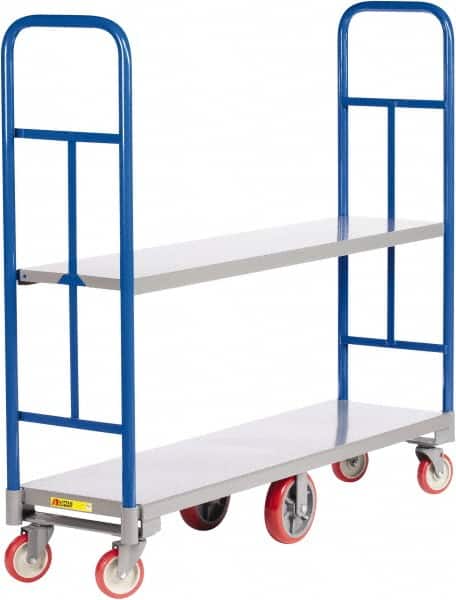 Little Giant - 2,000 Lb Capacity, 1 Shelf, 2-Sided Steel High End Platform Truck - 48" Long x 16" Wide x 57-1/2" High, Polyurethane Wheels - Exact Tooling
