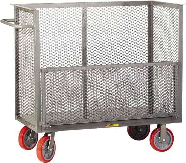 Little Giant - 3,600 Lb Capacity, 3-Sided Steel Bulk Truck with Removable Drop Gate - 65-1/2" Long x 30" Wide x 47" High, Polyurethane Wheels - Exact Tooling