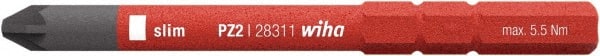 Wiha - 6mm Drive, #2 Pozidriv Screwdriver Bit - 75mm OAL - Exact Tooling