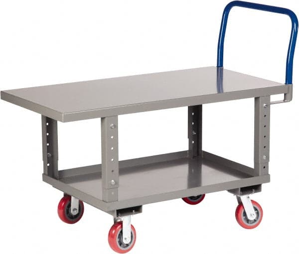 Little Giant - 2,000 Lb Capacity Steel Raised Deck Platform Truck - Steel Deck, 24" OAW, 48" Platform Length x 35-1/2" Platform Height, Polyurethane Casters - Exact Tooling
