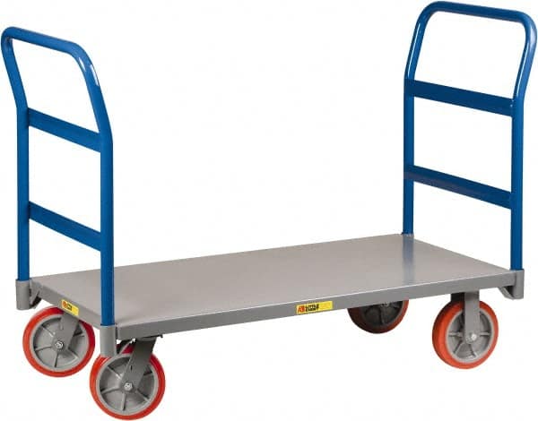 Little Giant - 3,600 Lb Capacity Steel Double End Rack Platform Truck - Steel Deck, 24" OAW, 48" Platform Length x 11" Platform Height, Polyurethane Casters - Exact Tooling