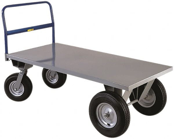 Little Giant - 3,000 Lb Capacity Steel 8 Wheeler Wagon Truck - Steel Deck, 30" OAW, 48" Platform Length x 18-1/4" Platform Height, Pneumatic Casters - Exact Tooling