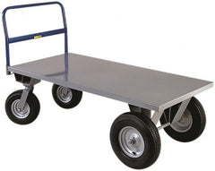 Little Giant - 3,000 Lb Capacity Steel 8 Wheeler Wagon Truck - Steel Deck, 30" OAW, 48" Platform Length x 18-1/4" Platform Height, Pneumatic Casters - Exact Tooling
