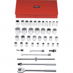 Proto - 42 Piece 3/4" Drive Chrome Finish Deep Well Socket Set - 6, 12 Points, 7/8" to 2-3/8" Range, Inch Measurement Standard - Exact Tooling