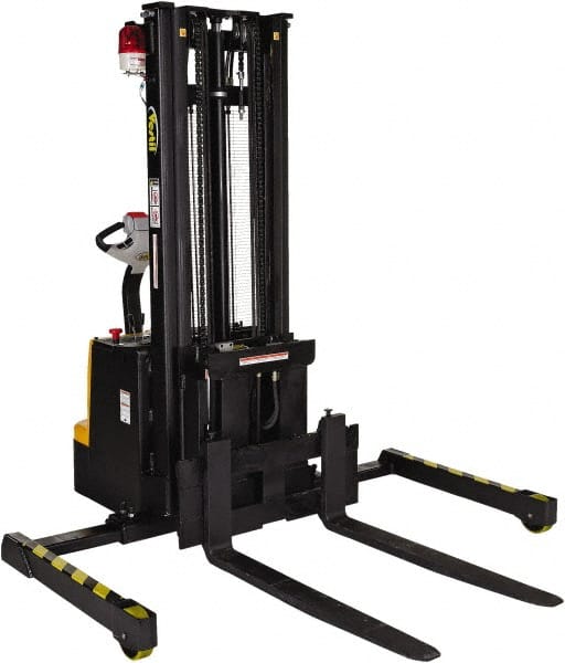 Vestil - 1,500 Lb Capacity, 118" Lift Height, Battery Powered Stacker - 2-1/2" Lowered Height, 36-1/4" Fork Length, 48" Overall Width - Exact Tooling