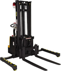 Vestil - 1,500 Lb Capacity, 118" Lift Height, Battery Powered Stacker - 2-1/2" Lowered Height, 36-1/4" Fork Length, 48" Overall Width - Exact Tooling