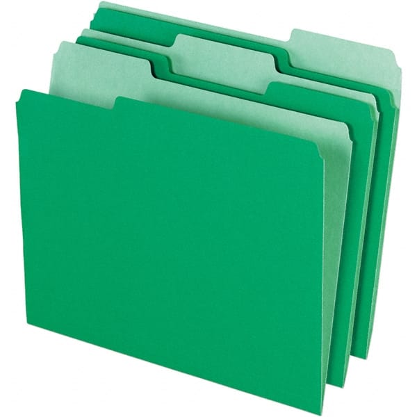 Pendaflex - 14-5/8 x 9-3/16", Letter Size, Bright Green, File Folders with Top Tab - 11 Point Stock, Assorted Tab Cut Location - Exact Tooling