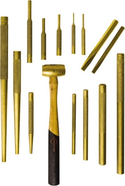 Mayhew - 15 Piece Punch & Chisel Set - 3/8 to 1/2" Chisel, 1/8 to 3/4" Punch, Round Shank - Exact Tooling