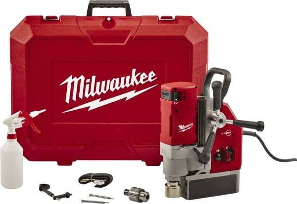 Milwaukee Tool - 1-5/8" Chuck, 5.125" Travel, Portable Electromagnetic Drill Press - 470-730 RPM, 13 Amps, 2.3 hp, 1750 Watts - Exact Tooling