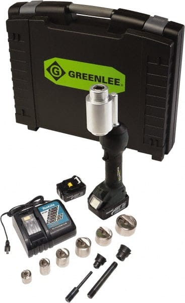 Greenlee - 15 Piece, 0.88 to 2.4165" Punch Hole Diam, Hydraulic Knockout Set - Round Punch, 10 Gage Stainless Steel, 10 Gage Mild Steel - Exact Tooling