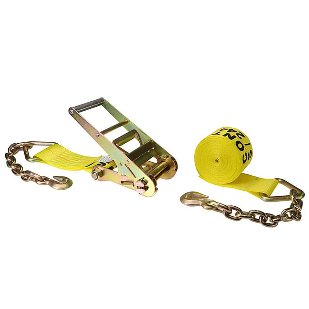 US Cargo Control - Slings & Tiedowns (Load-Rated); Type: Ratchet Tie Down ; Length (Feet): 20 ; Basket Capacity (Lb.): 5400 ; Material: Polyester ; Color: Yellow - Exact Tooling