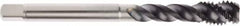 Seco - M22x2.50 Metric 4 Flute 6HX Modified Bottoming Spiral Flute Tap - Powdered Metal, AlTiN Finish, 140mm OAL, Right Hand Flute, Right Hand Thread, H6 - Exact Tooling