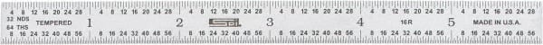 SPI - 6" Long, 1/100, 1/64, 1/50, 1/32" Graduation, Flexible Steel Rule - 16R Graduation Style, Satin Chrome Finish - Exact Tooling