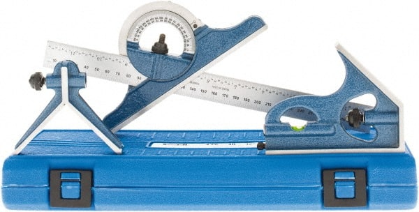 SPI - 4 Piece, 12" Combination Square Set - 1/32 & 1/64" (English/Metric) Graduation, Hardened Steel Blade, Hardened Steel Center, Protractor & Square Head - Exact Tooling