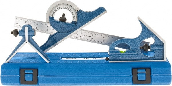 SPI - 4 Piece, 12" Combination Square Set - 1/16, 1/32, 1/64 & 1/8" (4R) Graduation, Hardened Steel Blade, Cast Iron Center, Protractor & Square Head - Exact Tooling