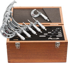 SPI - 0 to 150mm Range, 6 Piece Mechanical Outside Micrometer Set - 0.01mm Graduation, 0.004, 0.005, 0.006mm Accuracy, Ratchet Stop Thimble - Exact Tooling