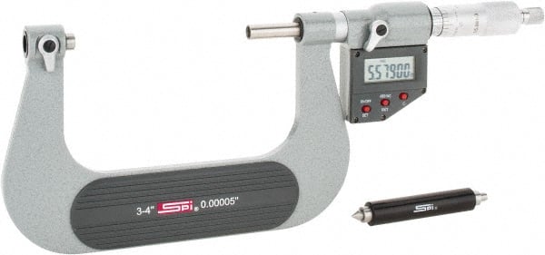 SPI - 75 to 100mm Range, Electronic Screw Thread Micrometer - Ratchet Stop Thimble, 0.00005" Graduation, 0.0002" Accuracy - Exact Tooling