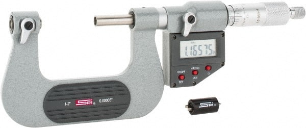 SPI - 25 to 50mm Range, Electronic Screw Thread Micrometer - Ratchet Stop Thimble, 0.00005" Graduation, 0.0002" Accuracy - Exact Tooling