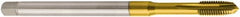 Seco - M4x0.70 Metric, 3 Flute, TiN Finish, Cobalt Spiral Point Tap - Plug Chamfer, Right Hand Thread, 112mm OAL, 0.4724" Thread Length, 4.5mm Shank Diam, 6H Class of Fit - Exact Tooling