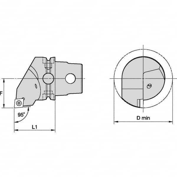 Kennametal - Left Hand Cut, Size KM50, CC.. Insert Compatiblity, Internal or External Modular Turning & Profiling Cutting Unit Head - 35mm Ctr to Cutting Edge, 50mm Head Length, Through Coolant, Series S-Clamping - Exact Tooling