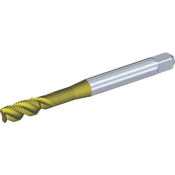 Kennametal - 1/4-28 UNF 3 Flute 3BX Modified Bottoming Spiral Flute Tap - Powdered Metal, TiCN/TiN Finish, 80mm OAL, Right Hand Flute, Right Hand Thread, Series T630 - Exact Tooling