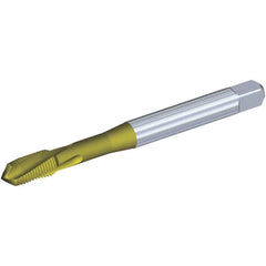 Kennametal - #10-32 UNF 3 Flute 2BX Plug Spiral Flute Tap - Powdered Metal, TiCN/TiN Finish, 70mm OAL, Left Hand Flute, Right Hand Thread, Series T620 - Exact Tooling