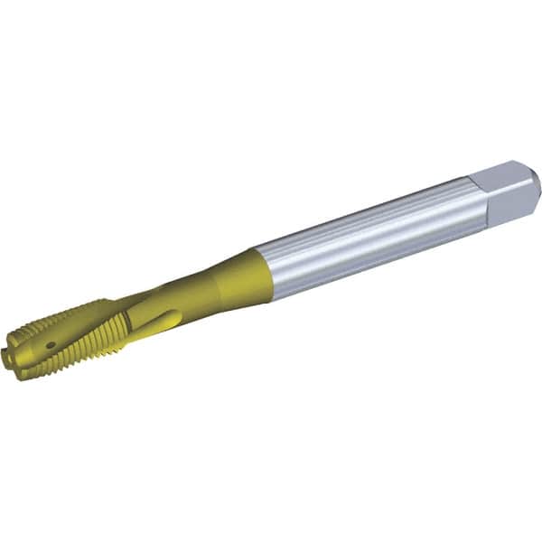 Kennametal - 1/4-20 UNC 3 Flute 3BX Plug Spiral Flute Tap - Powdered Metal, TiCN/TiN Finish, 80mm OAL, Left Hand Flute, Right Hand Thread, Series T621 - Exact Tooling