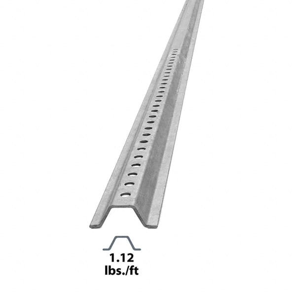 Nucor - 8' High, Galvanized Traffic Sign Post - Steel, 3/8" Hole Diam, Silver - Exact Tooling