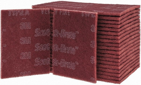 3M - Very Fine Grade, Aluminum Oxide Hand Pad - Maroon, 6" Wide x 9" Long, Nonwoven - Exact Tooling