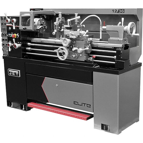 Jet - 12" Swing, 36" Between Centers, 230 Volt, Single Phase Engine Lathe - 5MT Taper, 2 hp, 40 to 2,000 RPM, 1-9/16" Bore Diam, 30" Deep x 60" High x 71" Long - Exact Tooling