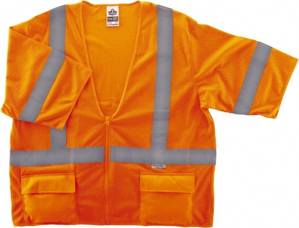 Ergodyne - Size L/XL High Visibility Orange Mesh General Purpose Vest - 44 to 52" Chest, ANSI/ISEA 107, Zipper Closure, 3 Pockets, Polyester - Exact Tooling