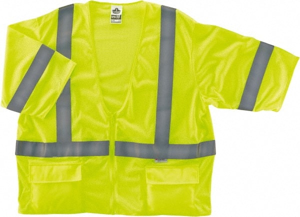 Ergodyne - Size S/M High Visibility Lime Mesh General Purpose Vest - 36 to 44" Chest, ANSI/ISEA 107, Zipper Closure, 3 Pockets, Polyester - Exact Tooling