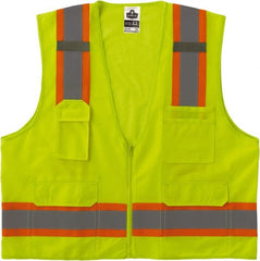 Ergodyne - Size S/M High Visibility Lime Mesh/Solid Surveyor's Vest - 36 to 44" Chest, ANSI/ISEA 107, Zipper Closure, 6 Pockets, Polyester - Exact Tooling