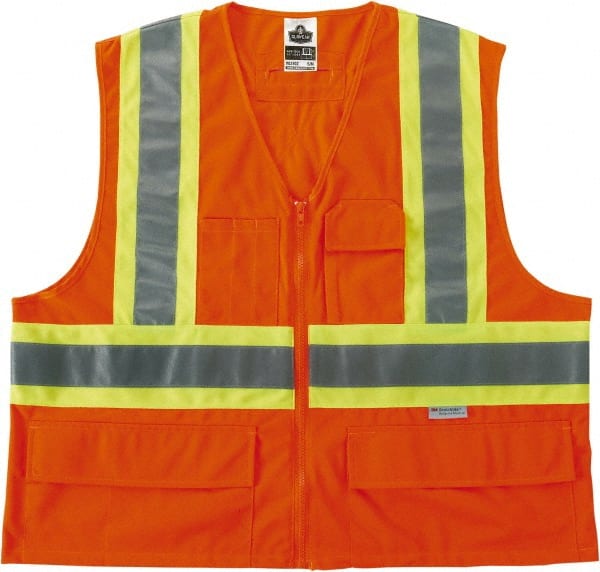 Ergodyne - Size L/XL High Visibility Orange Mesh General Purpose Vest - 44 to 52" Chest, Zipper Closure, Polyester - Exact Tooling