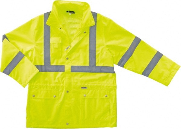 Ergodyne - Size S Cold Weather & High Visibility Jacket - Lime, Polyester, Zipper, Snaps Closure - Exact Tooling
