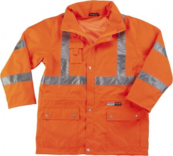 Ergodyne - Size S High Visibility Jacket - Orange, Polyester, Zipper, Snaps Closure - Exact Tooling