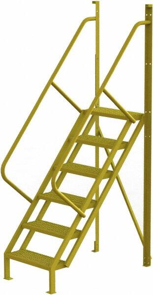 TRI-ARC - 102" 6 Step Configurable Crossover Ladder - 50° Incline, 1,000 Lb Capacity, 60" Platform Height, 30" Base Width x 52-1/2" Base Depth, Perforated Tread - Exact Tooling