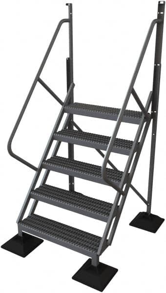 TRI-ARC - 92" 5 Step Configurable Rooftop Ladder - 50° Incline, 500 Lb Capacity, 50" Platform Height, 52-3/4" Base Width x 50" Base Depth, Serrated - Exact Tooling