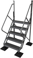 TRI-ARC - 92" 5 Step Configurable Rooftop Ladder - 50° Incline, 500 Lb Capacity, 50" Platform Height, 52-3/4" Base Width x 50" Base Depth, Serrated - Exact Tooling