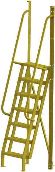 TRI-ARC - 112" 7 Step Configurable Crossover Ladder - 75° Incline, 1,000 Lb Capacity, 70" Platform Height, 30" Base Width x 28" Base Depth, Serrated - Exact Tooling