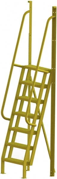 TRI-ARC - 112" 7 Step Configurable Crossover Ladder - 75° Incline, 1,000 Lb Capacity, 70" Platform Height, 30" Base Width x 28" Base Depth, Perforated Tread - Exact Tooling