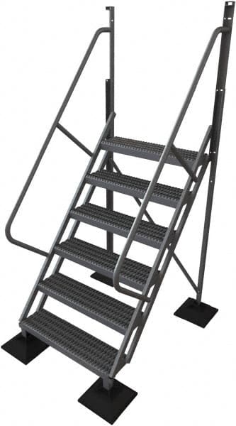 TRI-ARC - 102" 6 Step Configurable Rooftop Ladder - 50° Incline, 500 Lb Capacity, 60" Platform Height, 52-3/4" Base Width x 60" Base Depth, Serrated - Exact Tooling