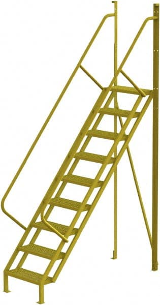 TRI-ARC - 132" 9 Step Configurable Crossover Ladder - 50° Incline, 1,000 Lb Capacity, 90" Platform Height, 30" Base Width x 78" Base Depth, Perforated Tread - Exact Tooling