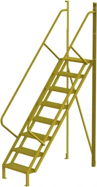 TRI-ARC - 122" 8 Step Configurable Crossover Ladder - 50° Incline, 1,000 Lb Capacity, 80" Platform Height, 30" Base Width x 69-1/2" Base Depth, Perforated Tread - Exact Tooling