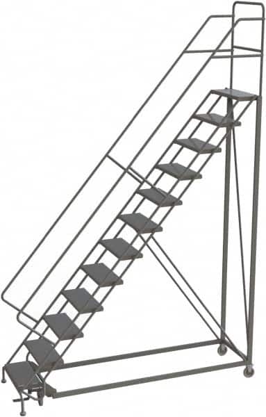 TRI-ARC - 156" 12 Step Configurable Rolling Ladder - 50° Incline, 450 Lb Capacity, 120" Platform Height, 35" Base Width x 90" Base Depth, Perforated Tread - Exact Tooling