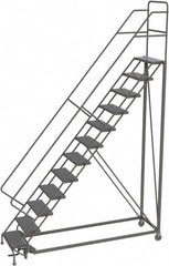 TRI-ARC - 156" 12 Step Configurable Rolling Ladder - 50° Incline, 450 Lb Capacity, 120" Platform Height, 35" Base Width x 90" Base Depth, Perforated Tread - Exact Tooling